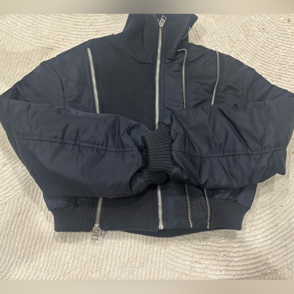 Zara Black Bomber Jacket with Silver Zippers - Picture 8 of 9